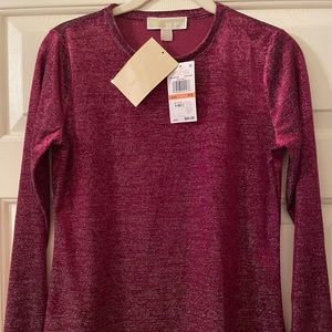 MICHAEL KORS Womens Burgundy Long Sleeve Crew Neck Top Petites P\S NWTs $84